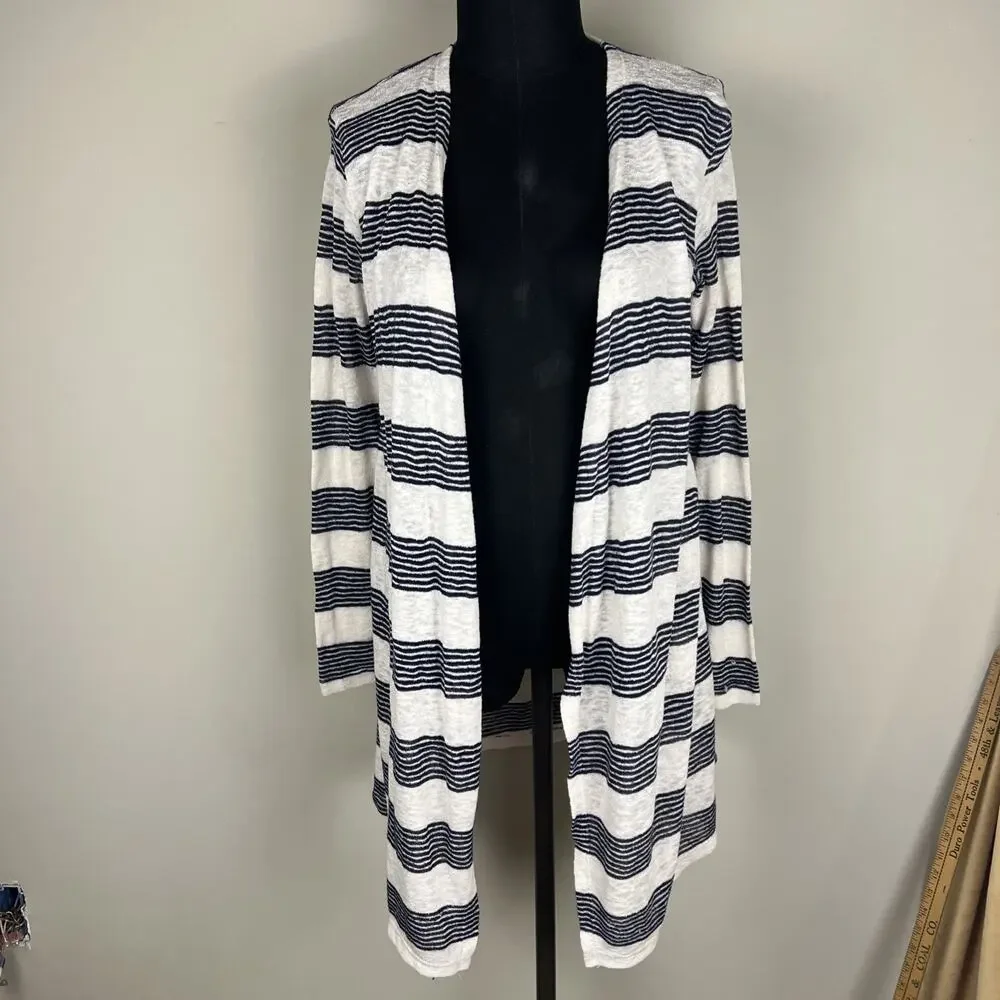 Renee C Open Cardigan Lightweight Black Cream Cardigan Small Duster USA